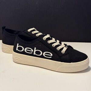 Bebe Black Canvas Sneakers with Cream Soles